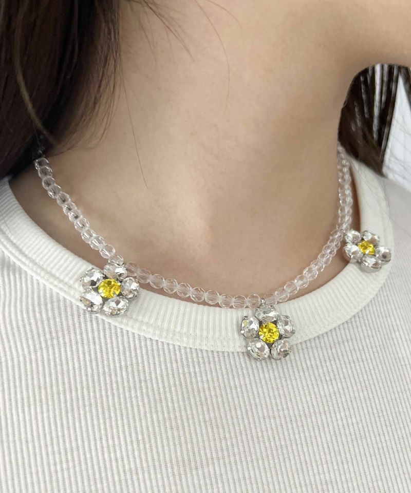 新品 キャッツアイ ブルー 花模様 ネックレス ゴールド