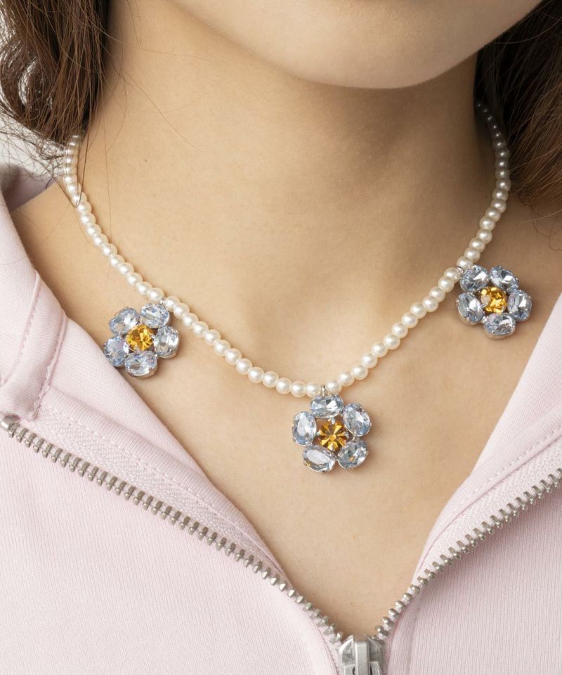 ♡K18 14Kシマキャプシーヌフラワーデザイン 天然石 ネックレストップ♡ Casselini(キャセリーニ)フラワービジューネックレス