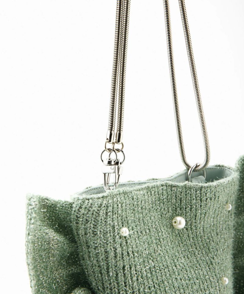 Casselini シルバー フリルショルダーバッグ Casselini(キャセリーニ)シャイニーニットフリルショルダー