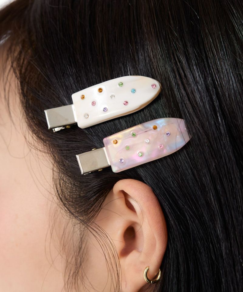 ラインストーンロゴ ヘアクリップ heyep(ヘイップ) Logo Rhinestone Square Hair Clip-2Piece Set