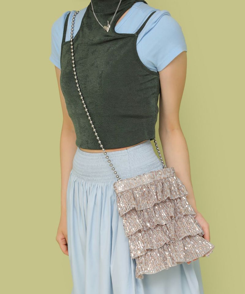 Casselini(キャセリーニ)キラキラフリルプリーツポシェット